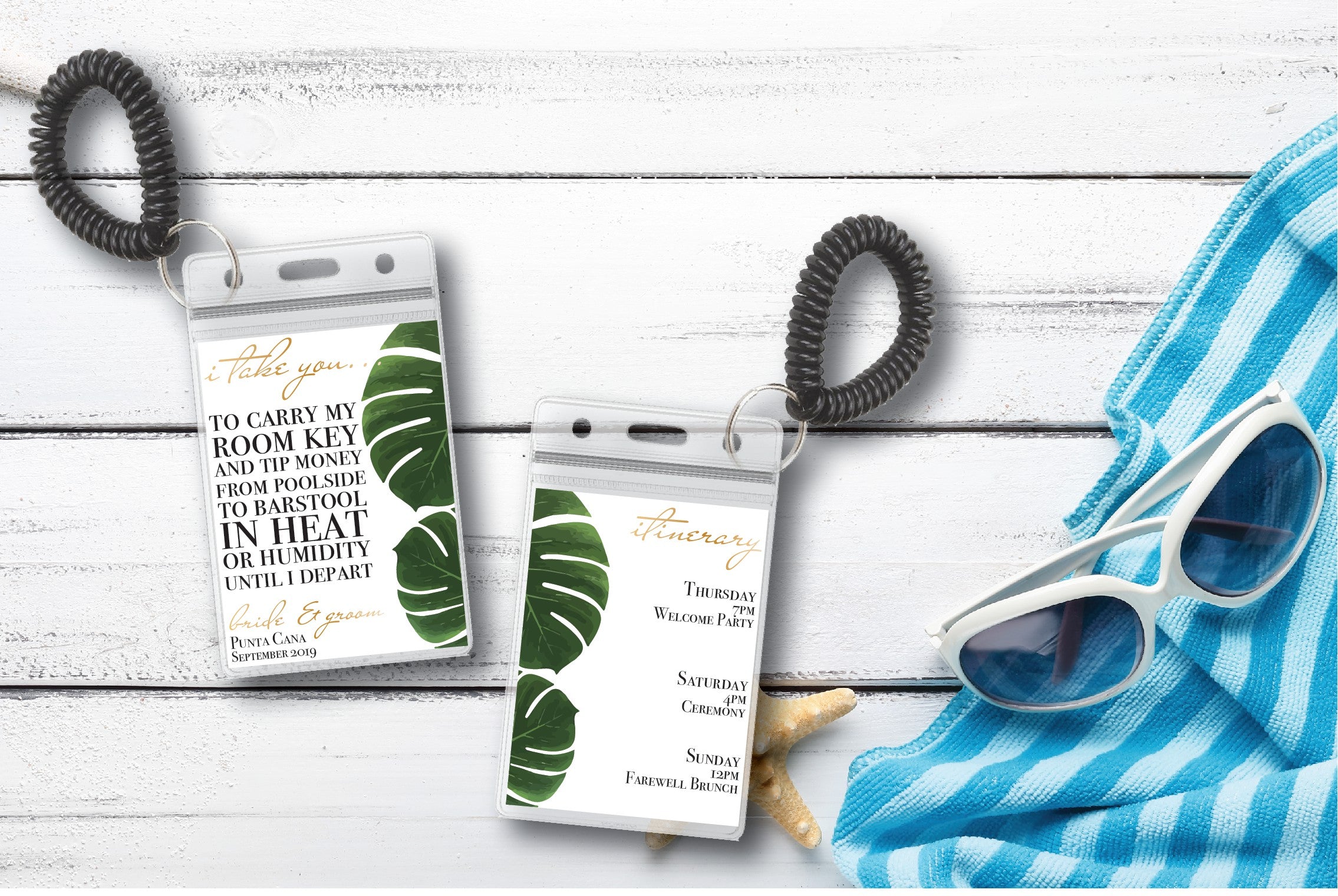 Palm Destination Wedding Room Key Holder and Itinerary