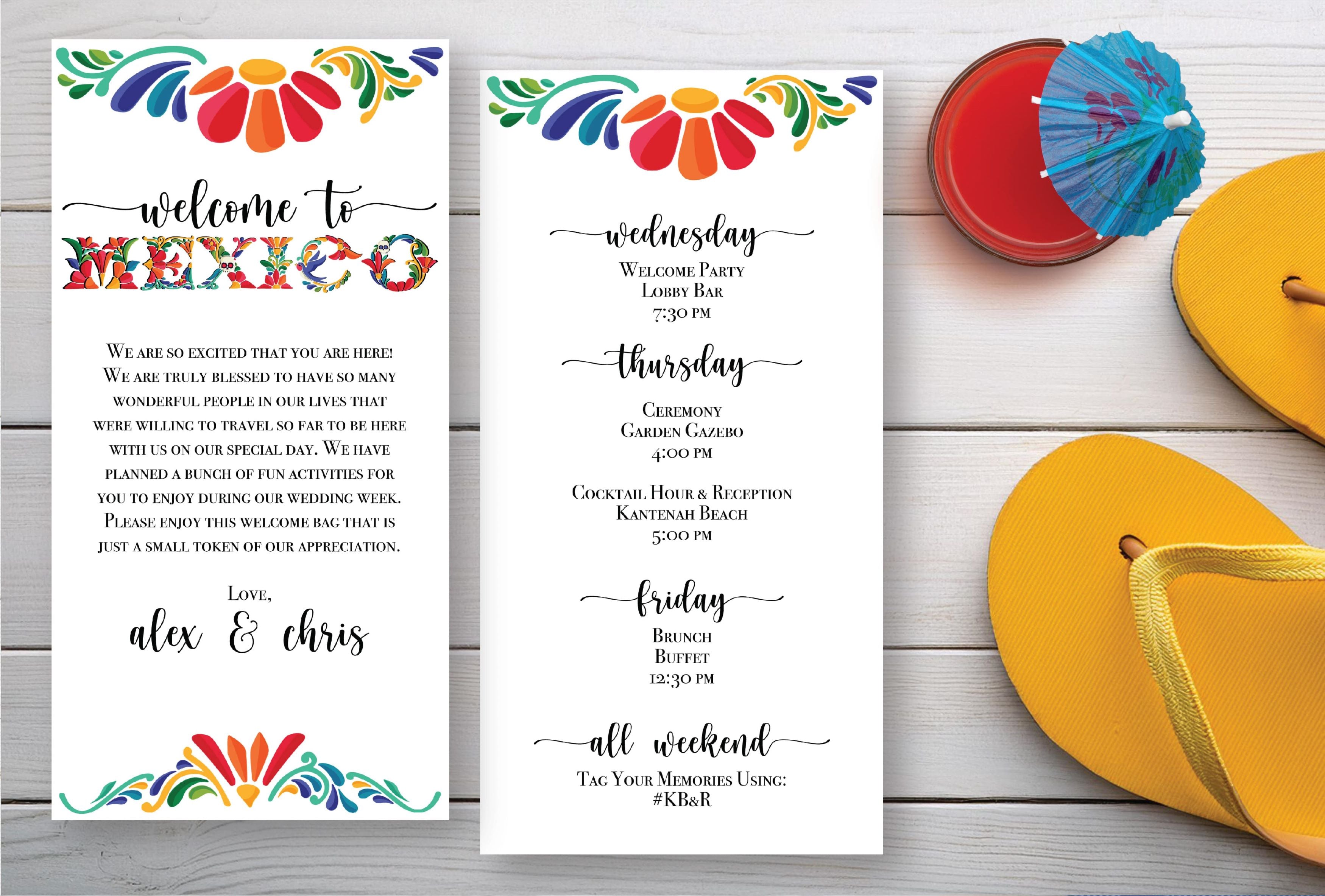 Personalized Wedding Welcome Letter & Itinerary - Vibrant Mexican Pattern