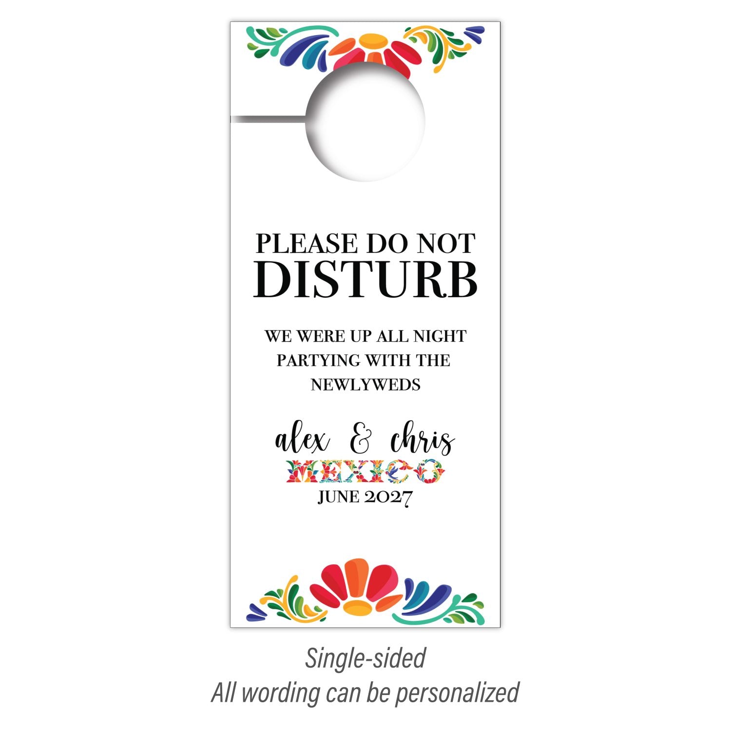 Personalized Destination Wedding Door Hangers - Vibrant Mexican Pattern