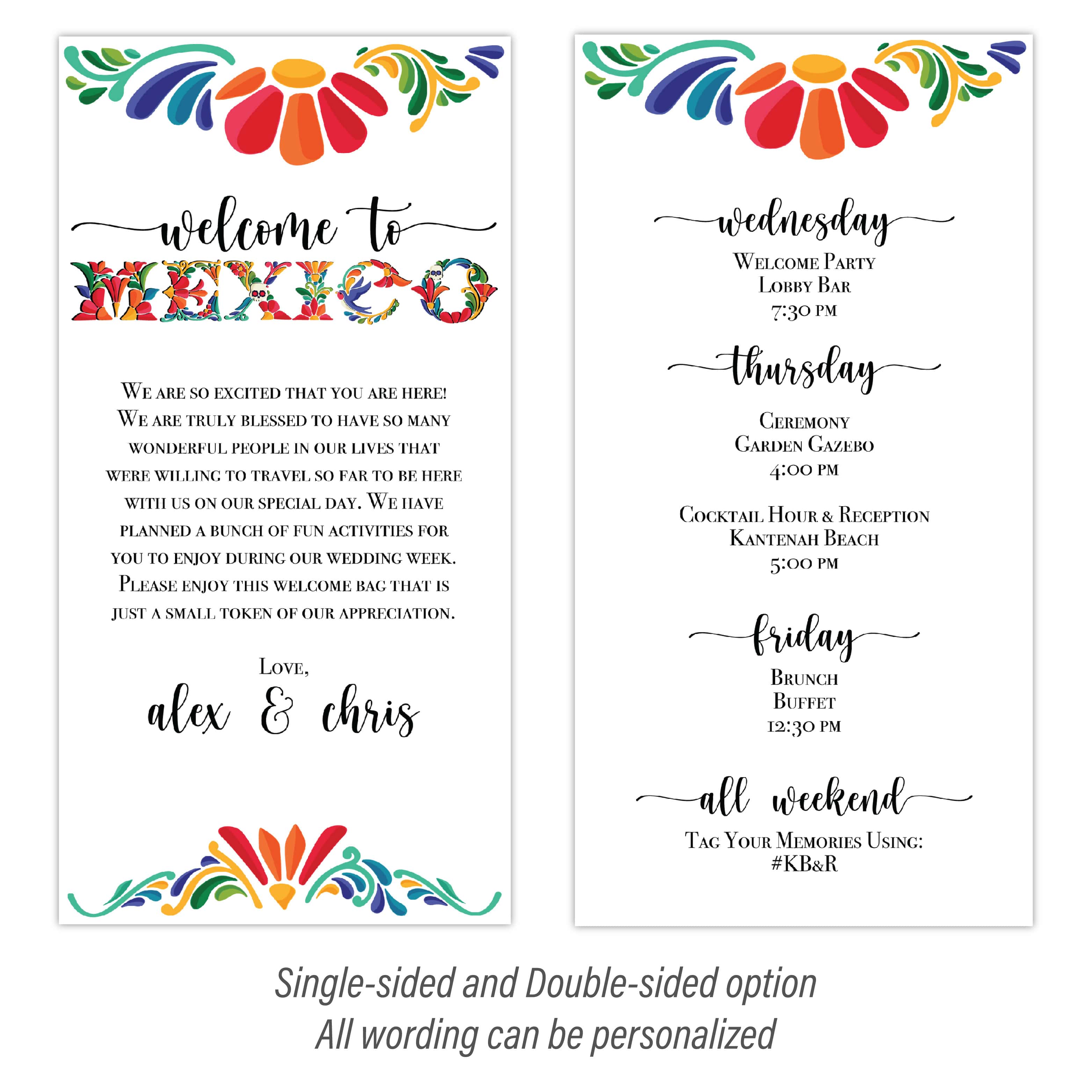 Personalized Wedding Welcome Letter & Itinerary - Vibrant Mexican Pattern