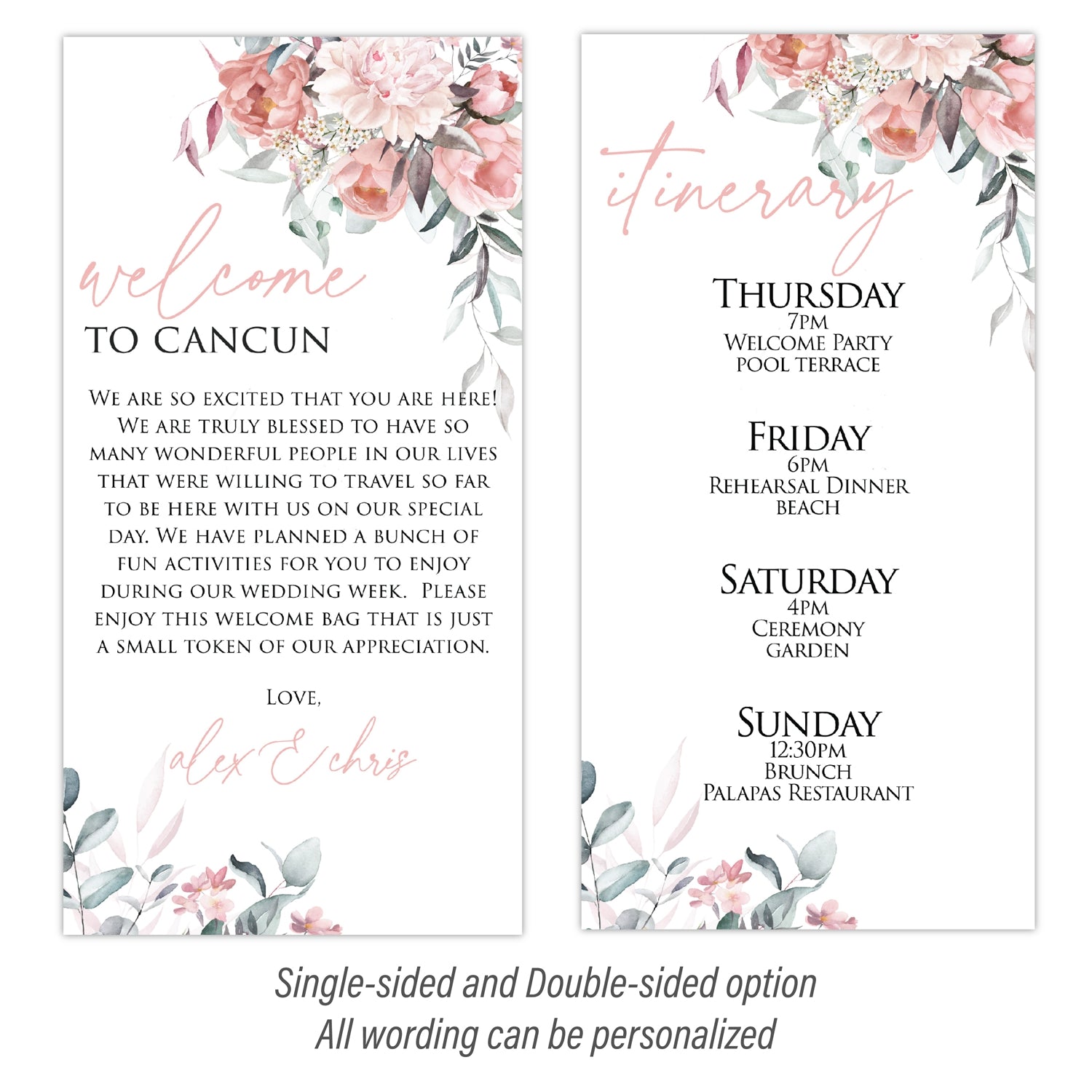 Welcome Letter & Itinerary - Blush Peonies