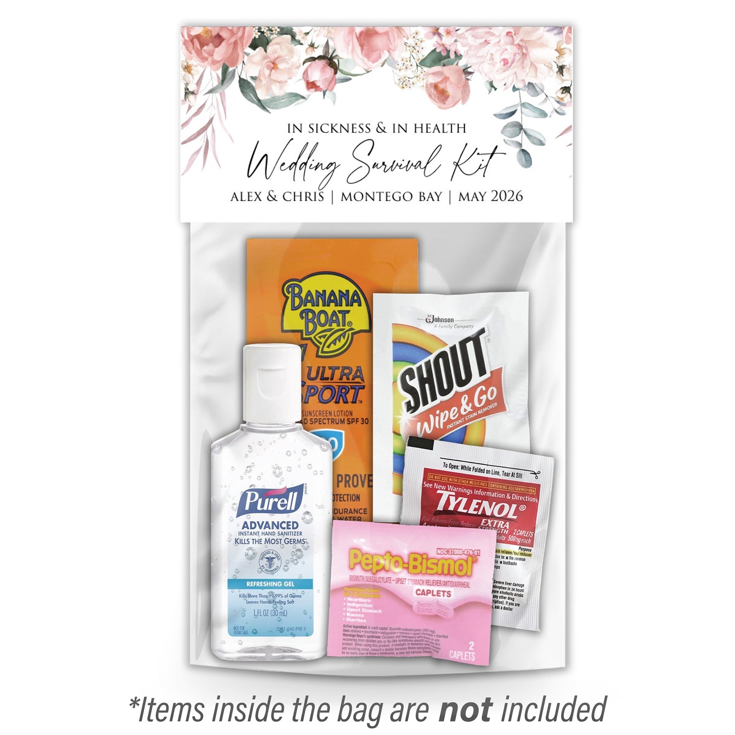 Personalized Wedding Hangover Recovery Kit Bag & Topper - Peonies