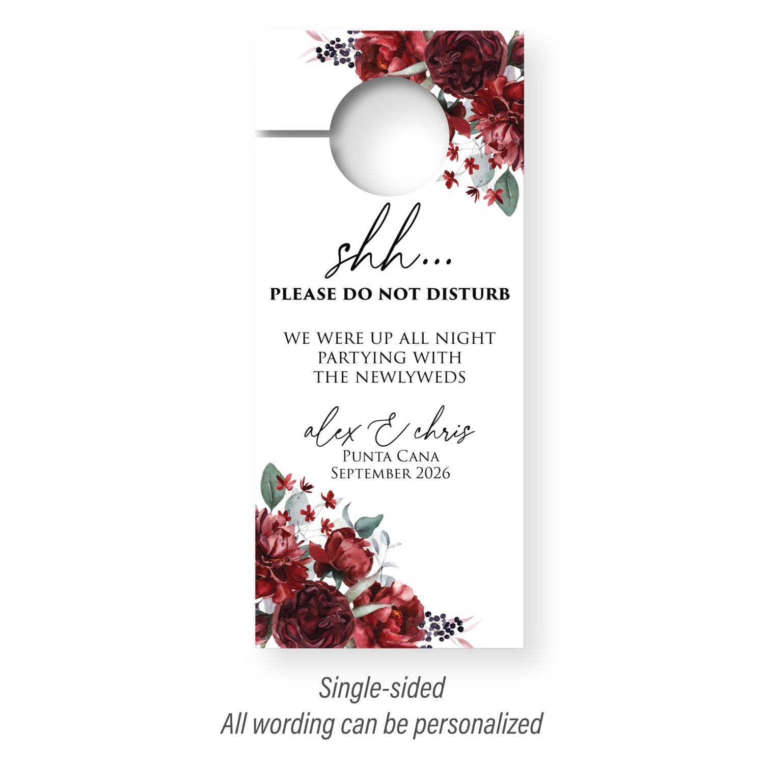 Personalized Destination Wedding Door Hangers - Peonies