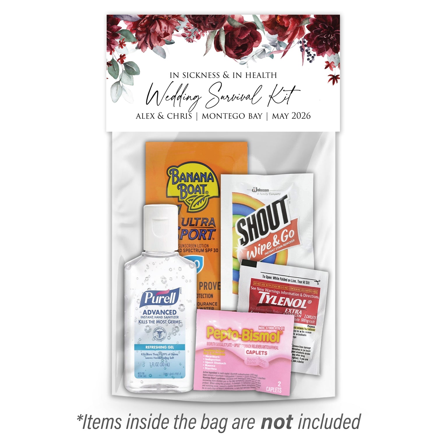 Personalized Wedding Hangover Recovery Kit Bag & Topper - Peonies