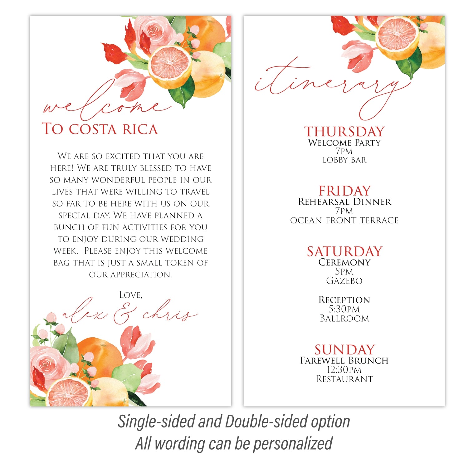 Welcome Letter & Itinerary - Citrus Bouquet