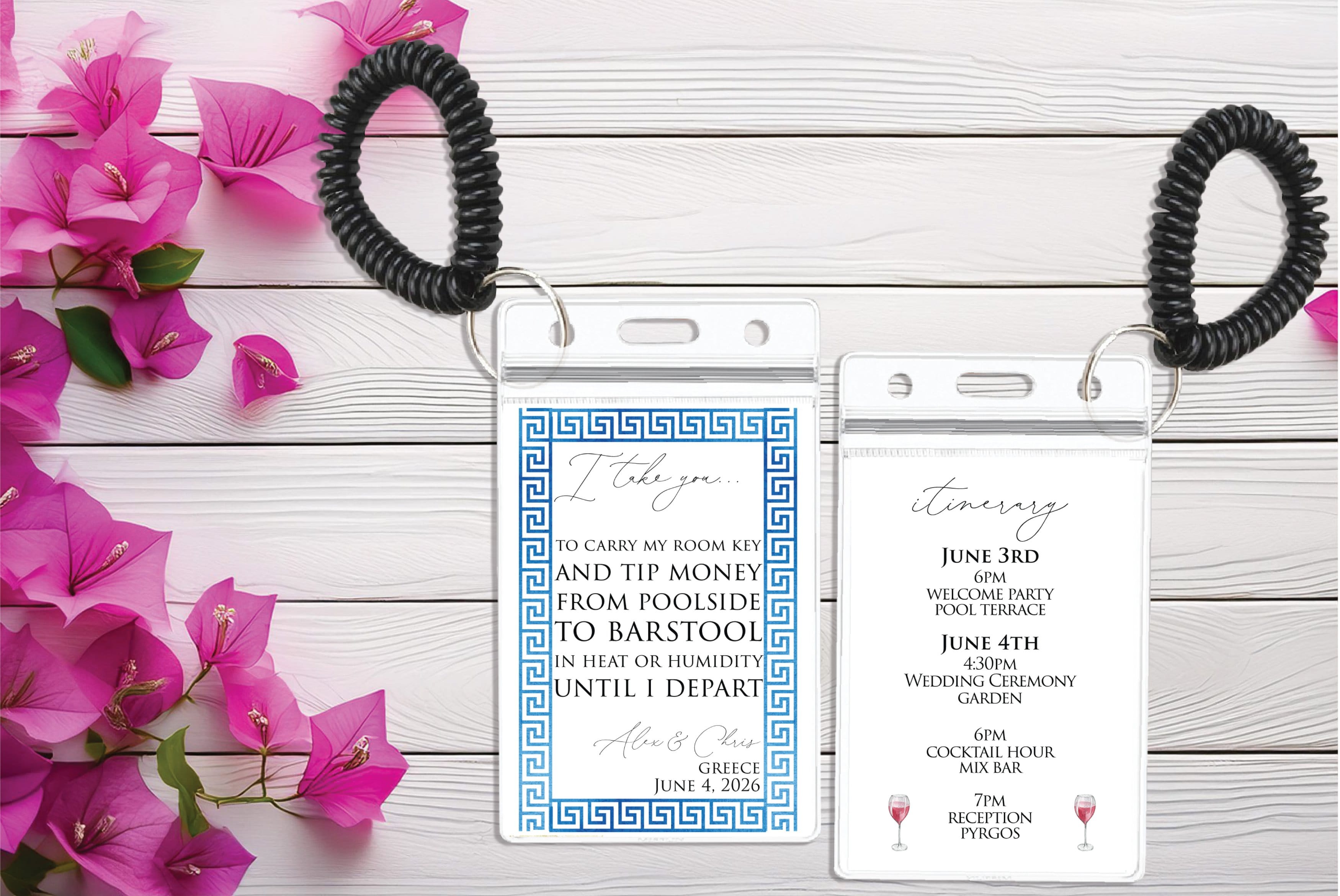 Personalized Destination Wedding Room Key Holder and Itinerary - Greece