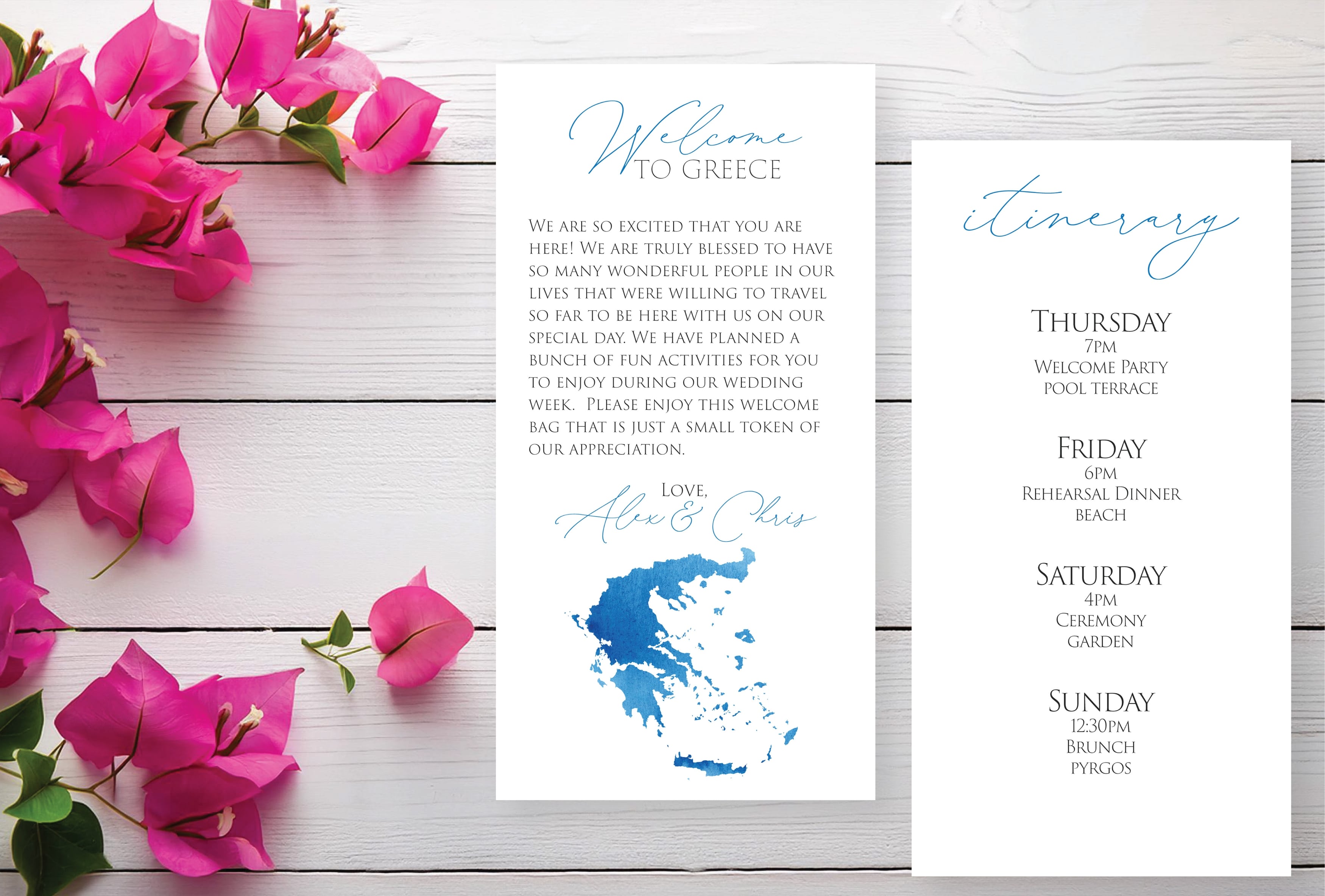 Personalized Wedding Welcome Letter & Itinerary - Greece