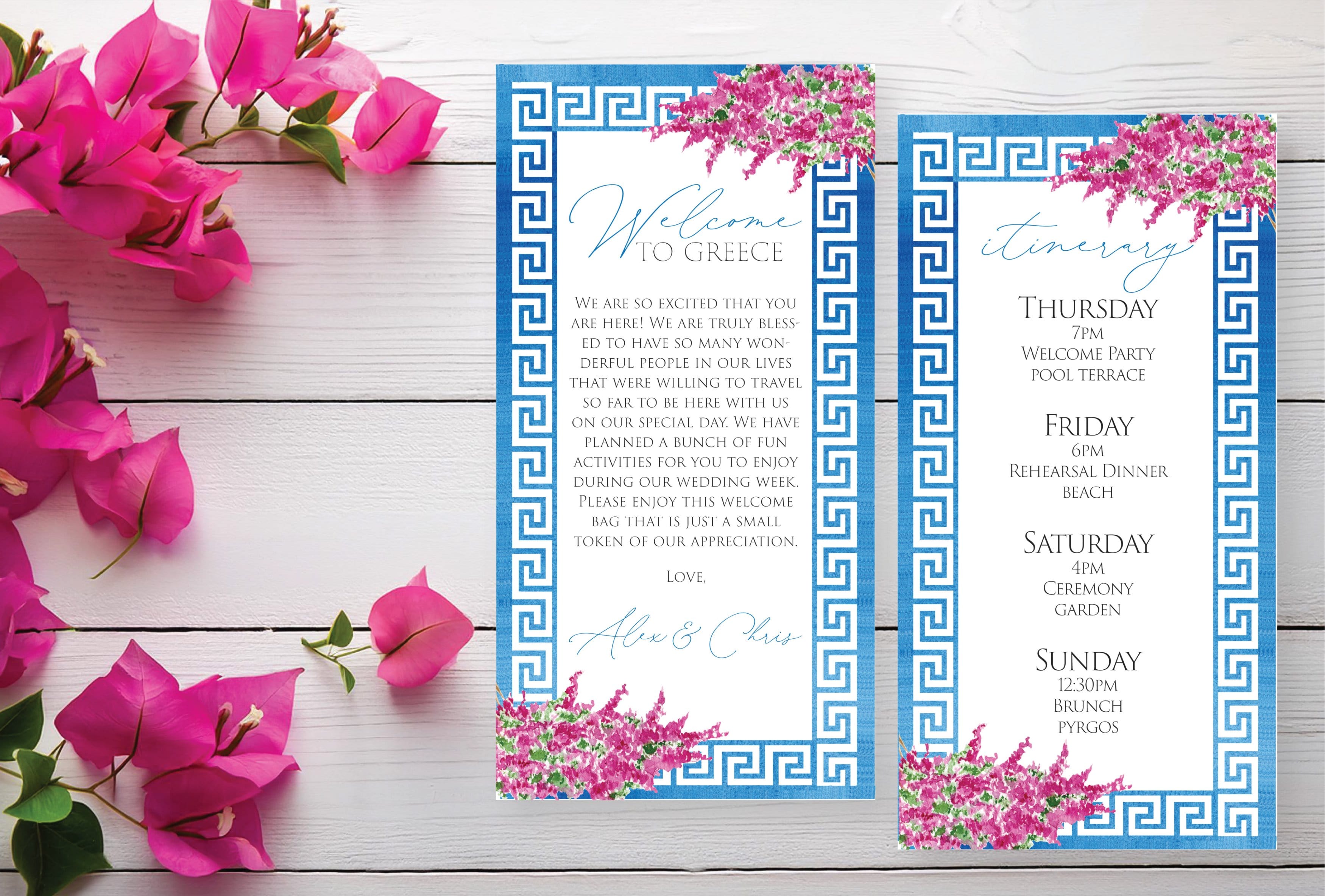 Personalized Wedding Welcome Letter & Itinerary - Greece