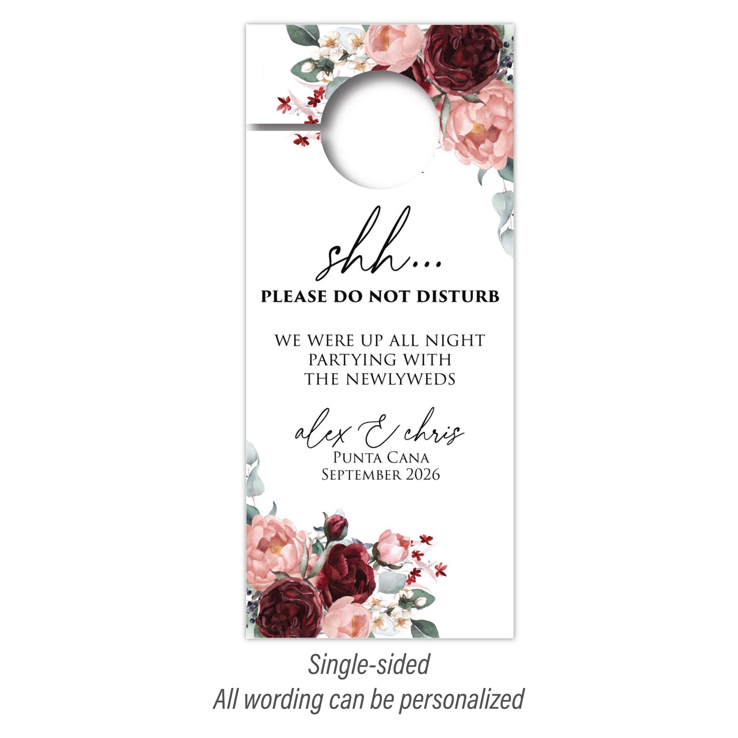 Personalized Destination Wedding Door Hangers - Peonies