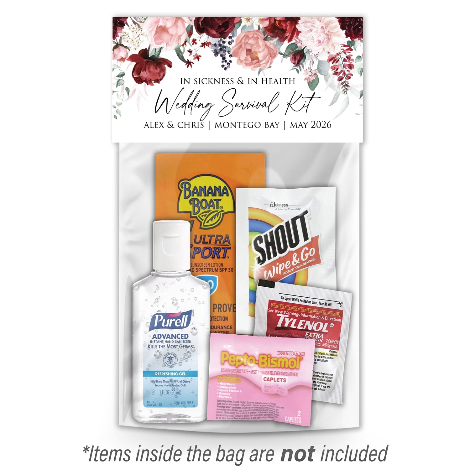 Personalized Wedding Hangover Recovery Kit Bag & Topper - Peonies