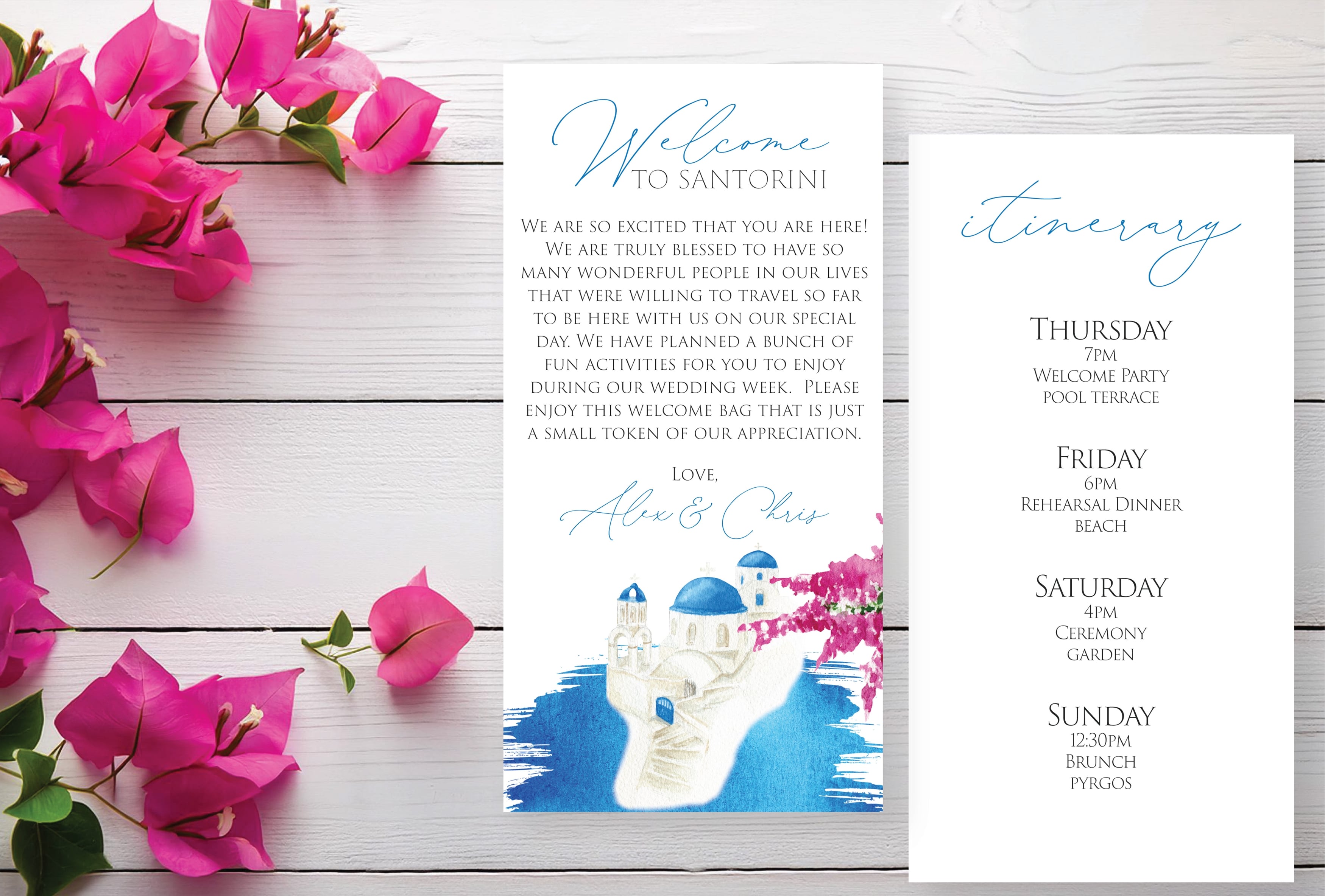 Personalized Wedding Welcome Letter & Itinerary - Greece