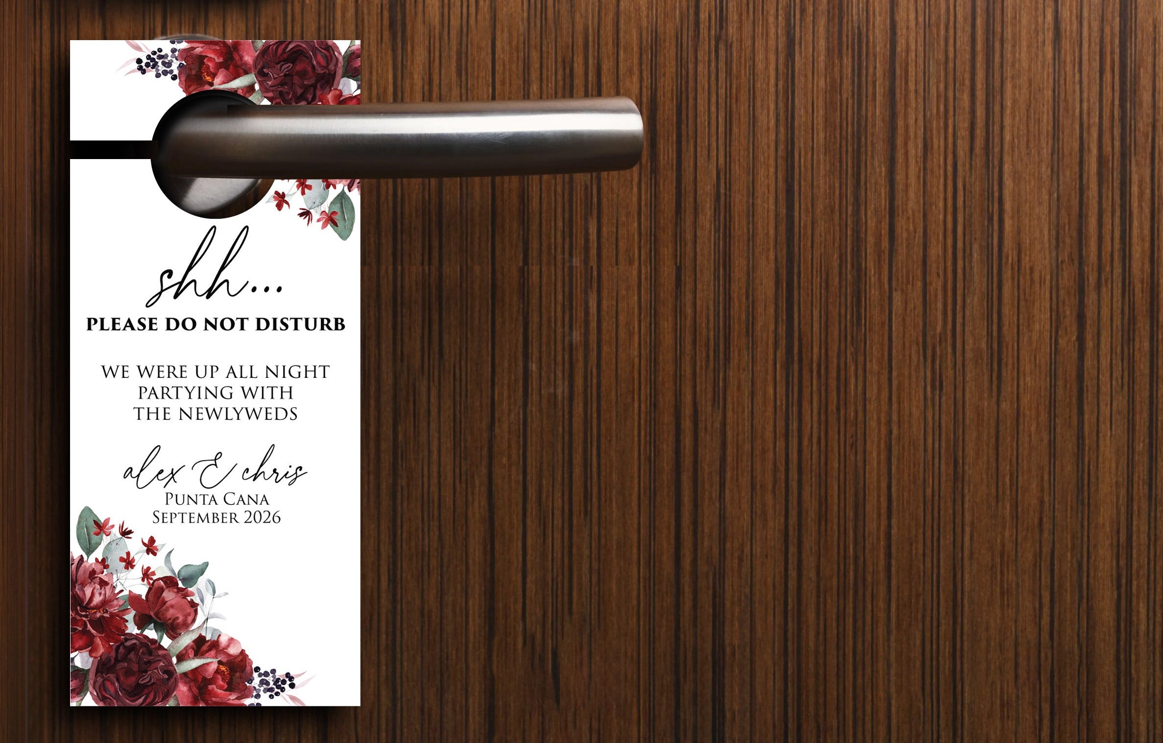 Personalized Destination Wedding Door Hangers - Peonies