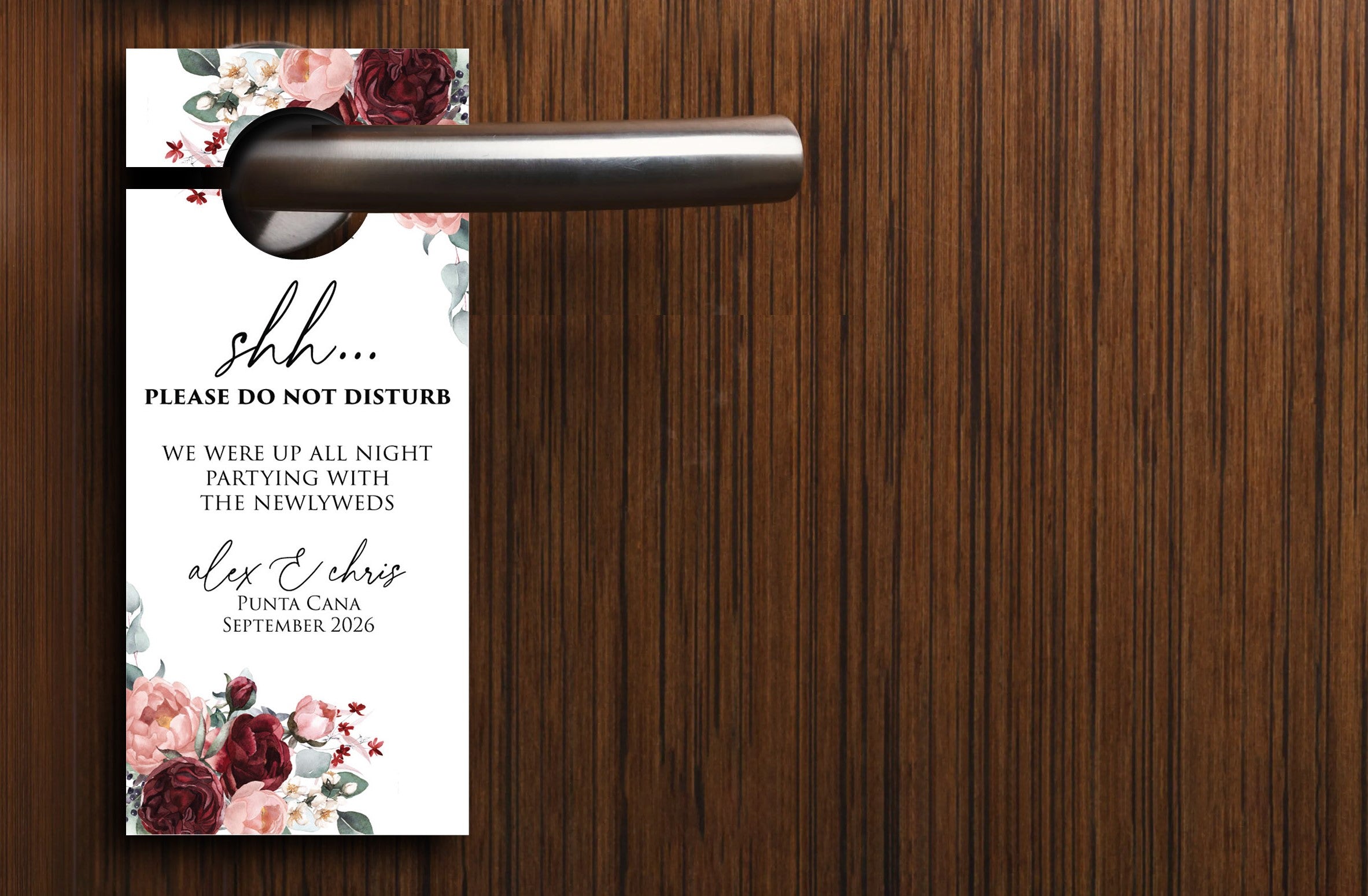 Personalized Destination Wedding Door Hangers - Peonies