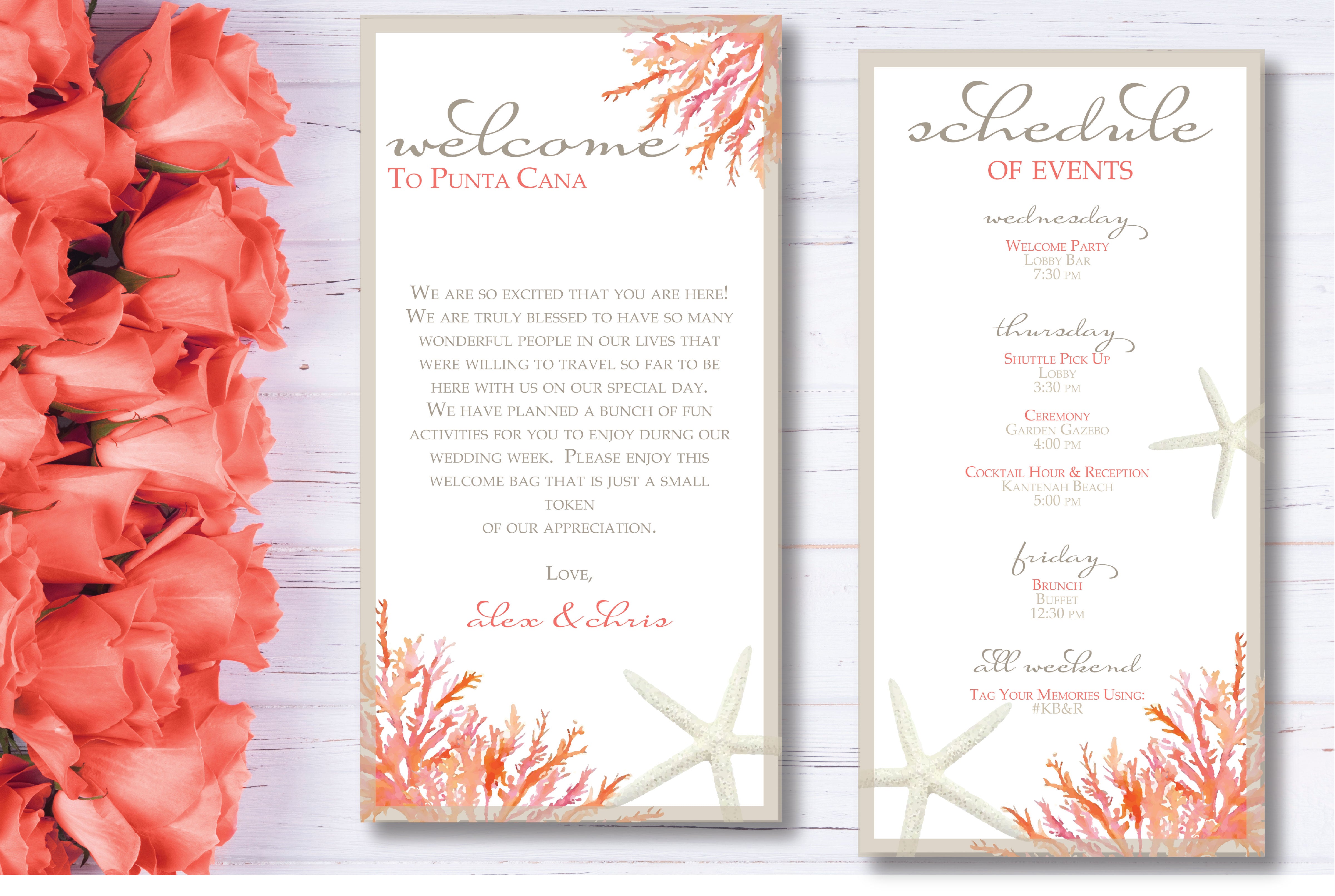 Double Sided Welcome Letter and Itinerary | Living Coral