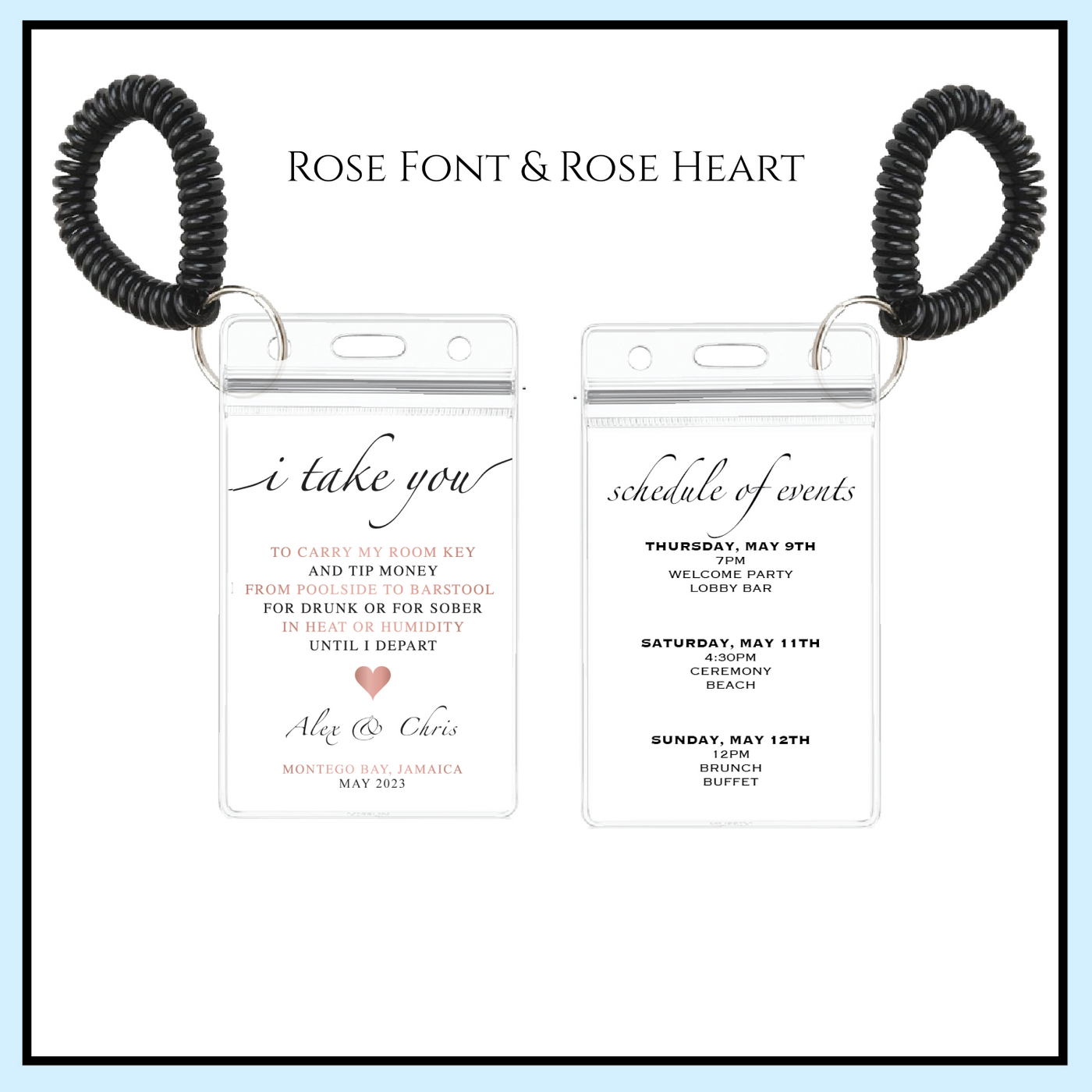 Personalized Destination Wedding Room Key Holder and Itinerary - Heart ...