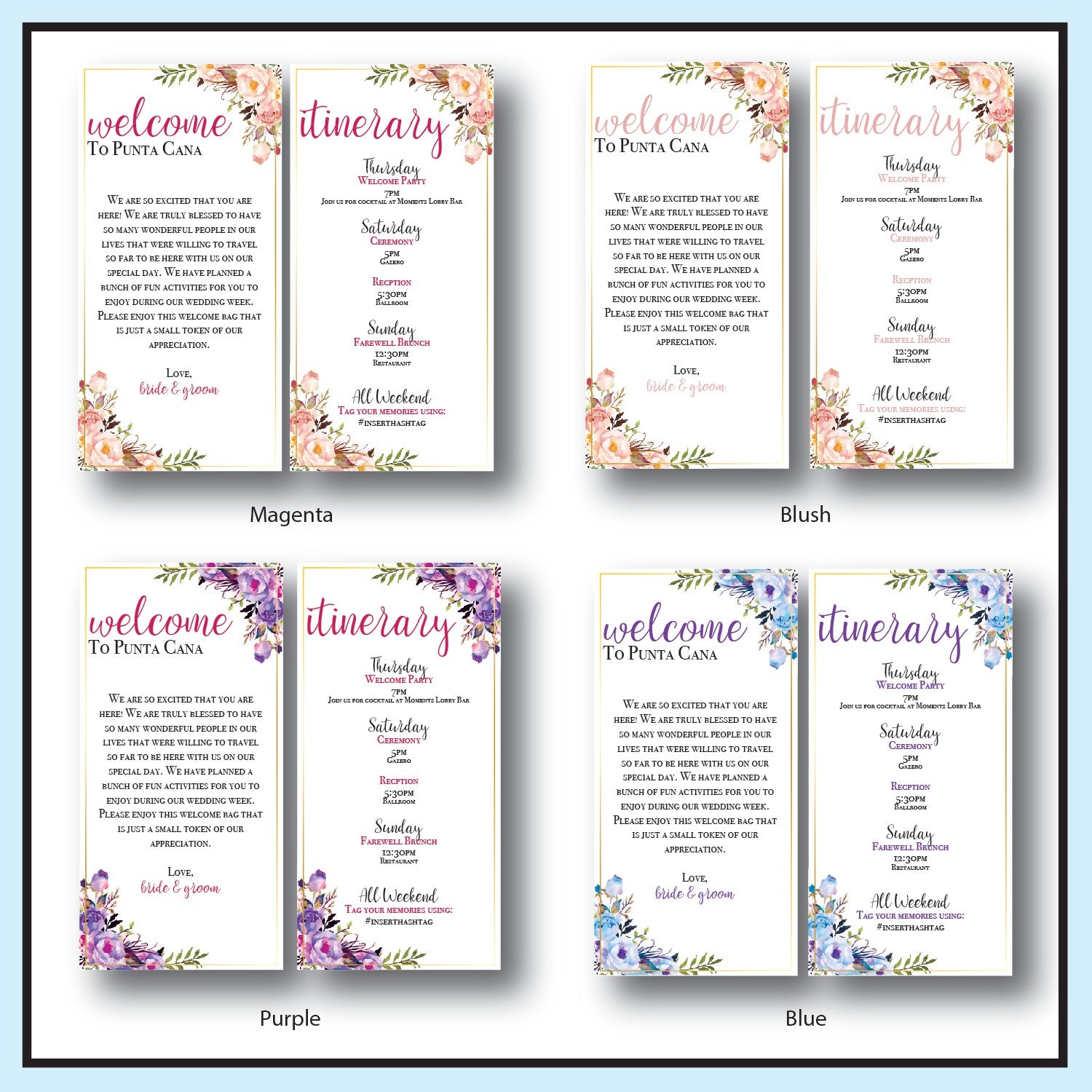 Wedding Welcome Letter and Itinerary | Color Options