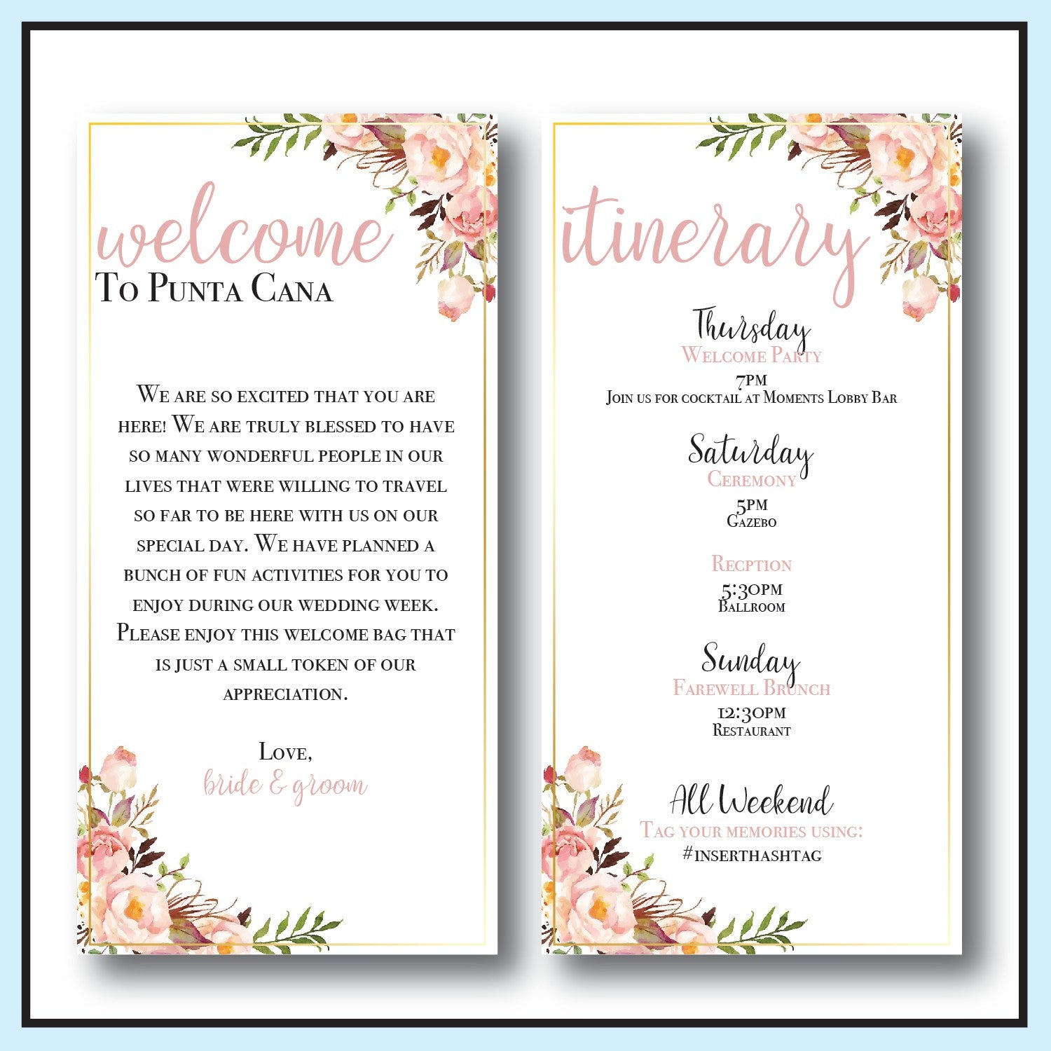 Blush | Destination Wedding Welcome Letter and Itinerary