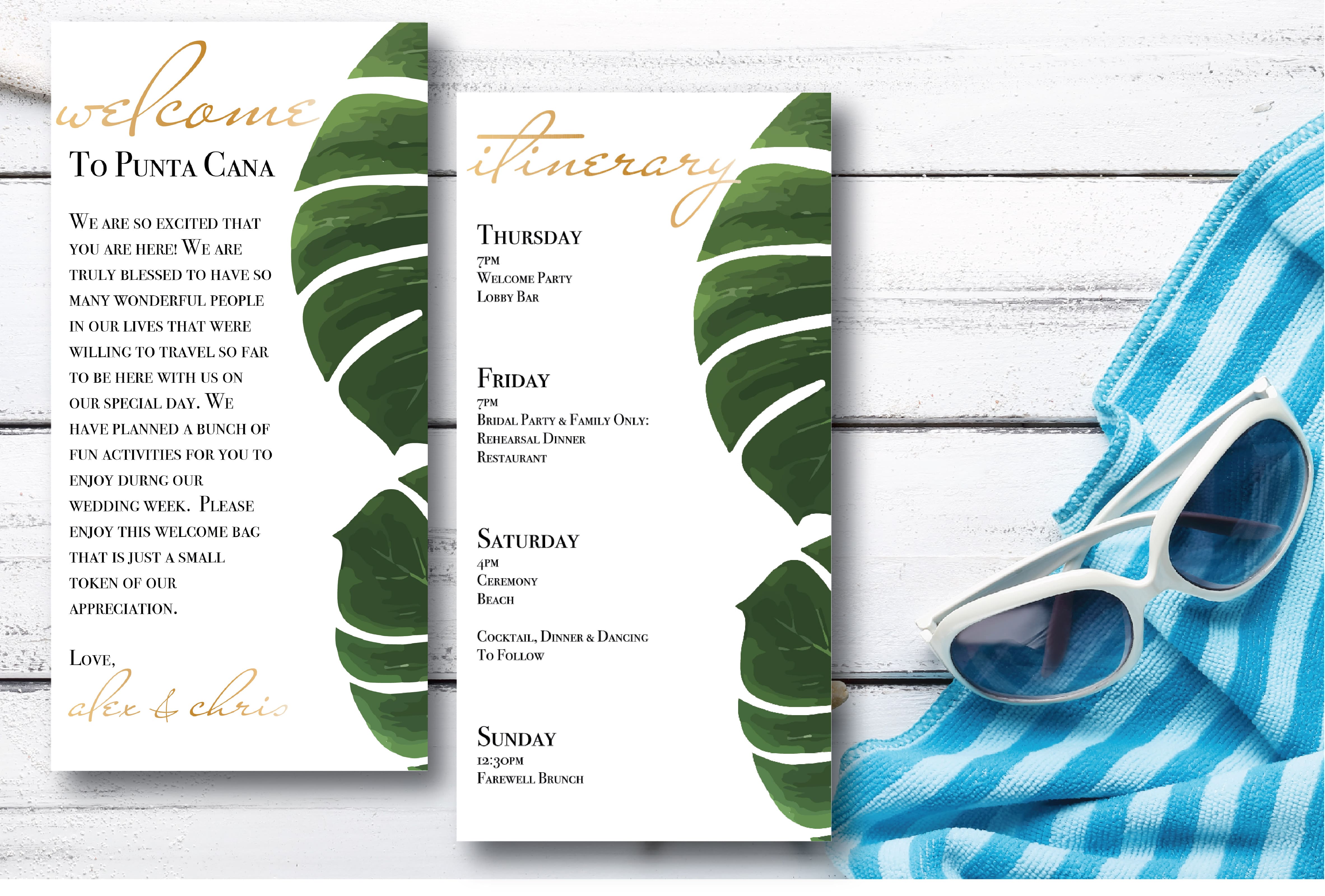 Palm Destination Wedding Welcome Letter & Itinerary