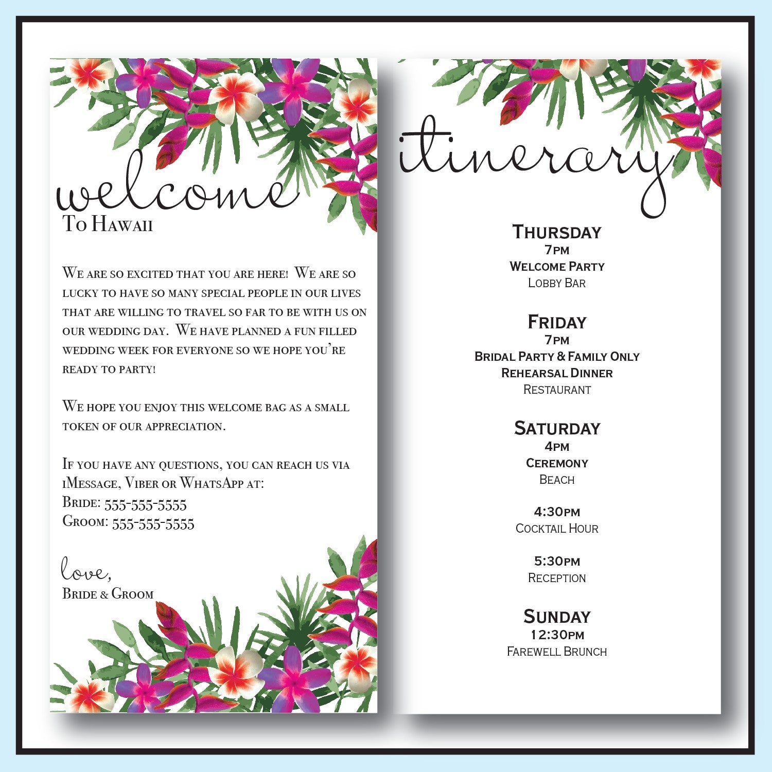 Purple | Tropical Wedding Welcome Letter & Itinerary