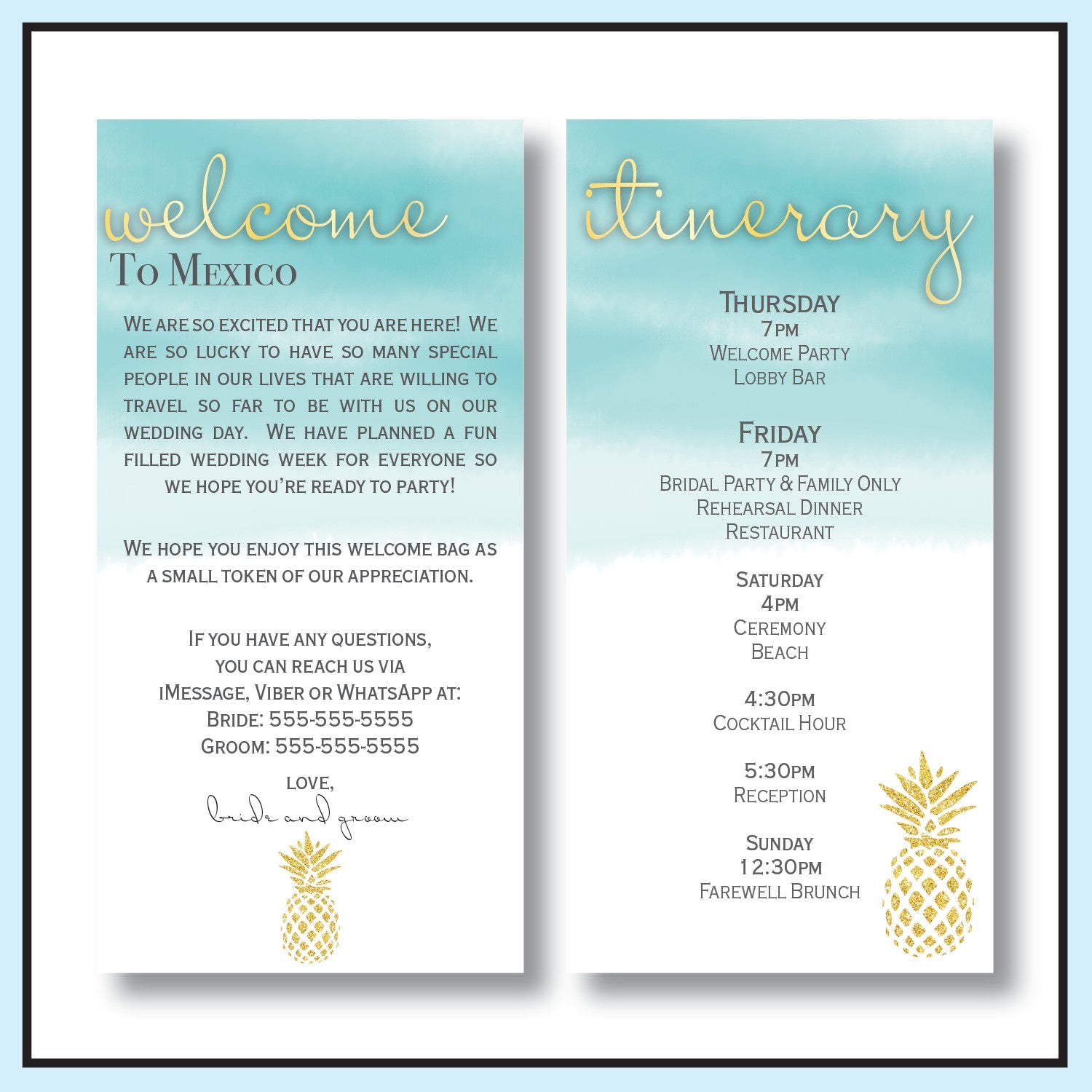 Teal | Pineapple Destination Wedding Welcome Letter & Itinerary