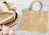 Burlap Destination Wedding Welcome Bag personalized with vertical name in rose gold