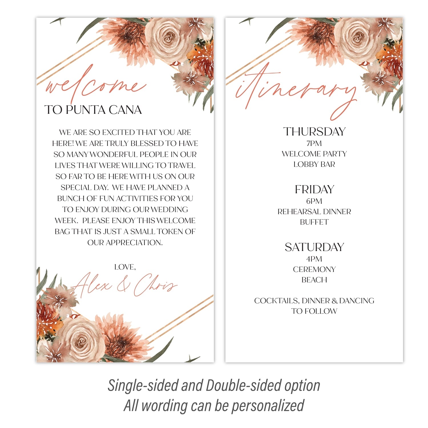 Wedding Welcome Letter & Itinerary | Terracotta