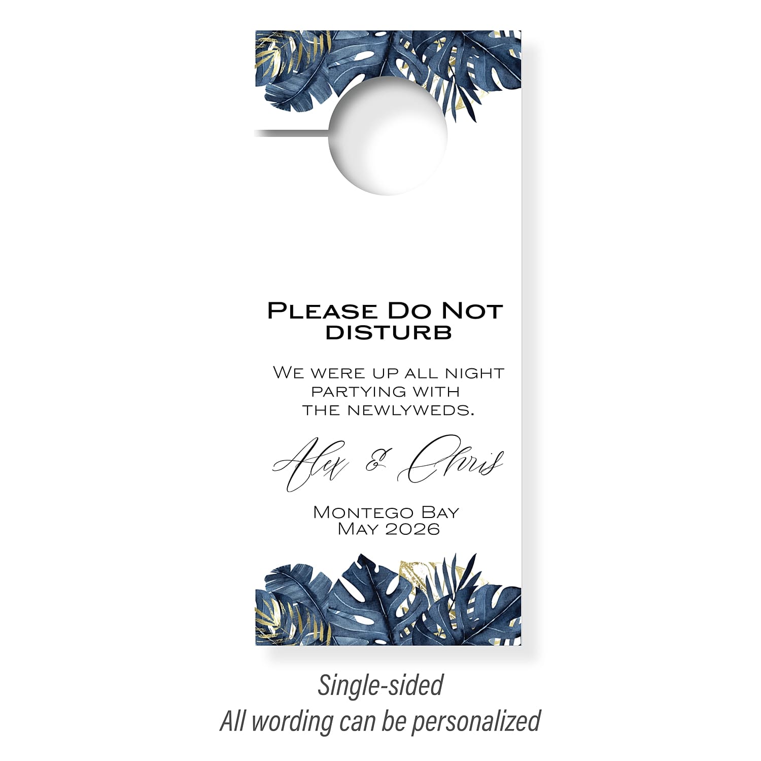 Personalized Destination Wedding Door Hangers - Blue Palms