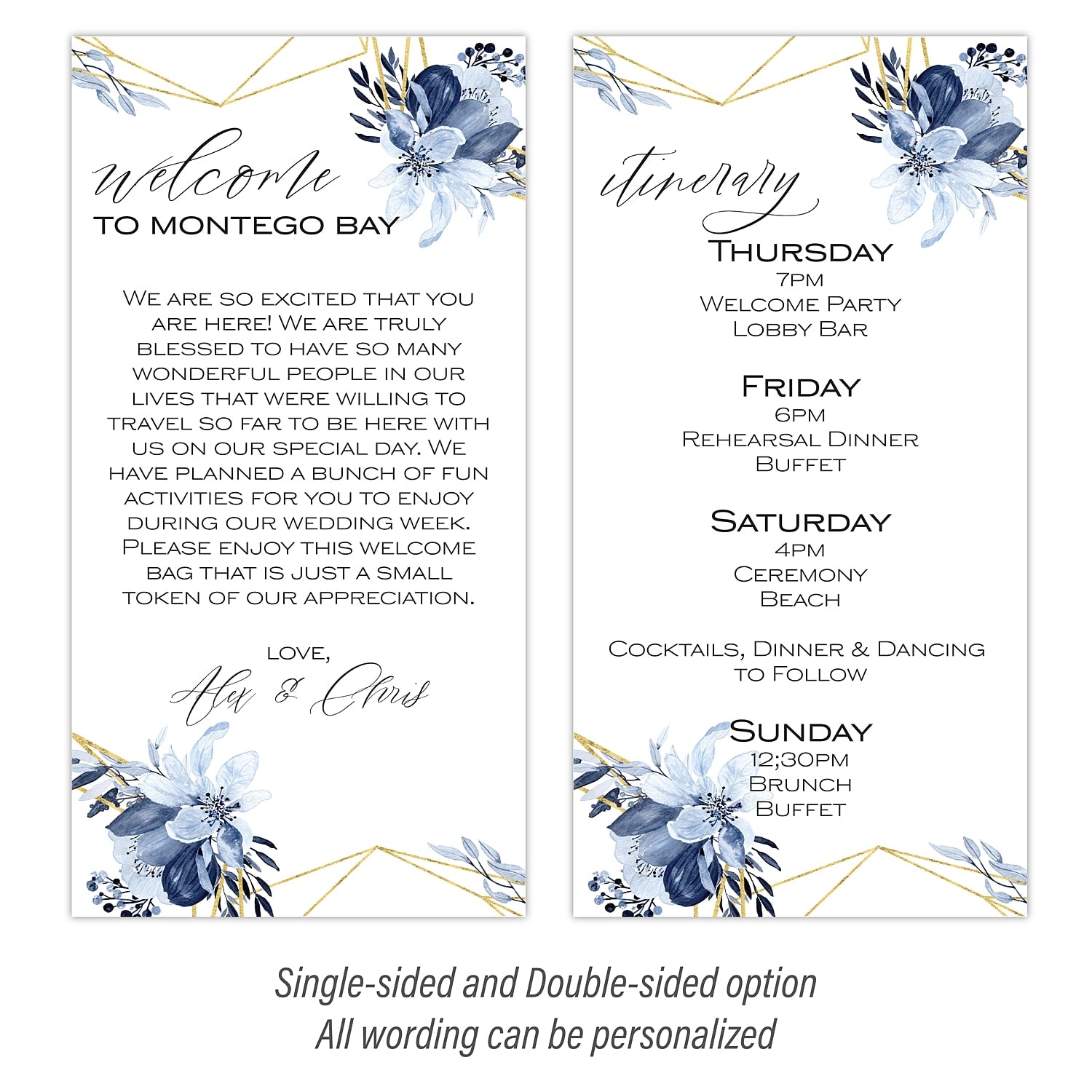 Personalized Wedding Welcome Letter & Itinerary - Dainty Dusty Blue